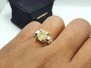 Natural Yellow Sapphire Ring Ceylon Pukhraj Oval Cut 925 Silver Handmade - Picture 1 of 5