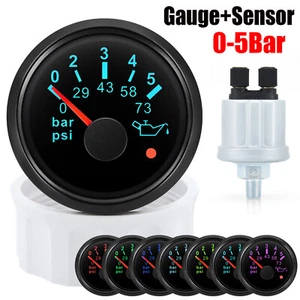 2" 52mm Digital 7 Colors LED 0-73Psi 0-5Bar Oil Pressure Gauge Meter with Sensor - Picture 1 of 17