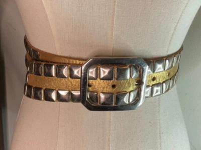 Linea Pelle Gold Leather with Silver Studs & Buckle 33.5in x 1.5in - Image 1 of 4