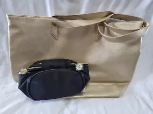 PACO RABANNE LADY MILLION WOMEN GOLD TOTE BAG + VANITY CASE BLACK POUCH - NEW - Picture 1 of 4
