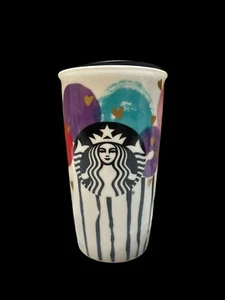 Starbucks 2016 Valentine Gold Hearts Globos Cerámica 12 OZ Vaso Con Tapa - Imagen 1 de 7