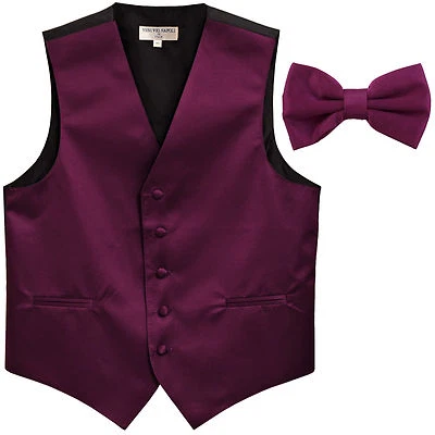 New Men's Formal Vest Tuxedo Waistcoat dark purple_Bowtie wedding prom party - Image 1 of 4