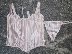 VS very sexy Archives Satin Lace Up corset & v string NEW Pink Large - Picture 1 of 6
