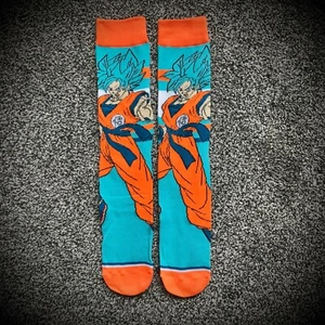 BLUE HAIR GOKU SOCKS neon orange BIG LOGO dragon ball z anime manga ADULT mens - Picture 1 of 3