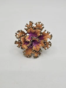 J Crew Gold Tone Enamel Flower Chunky Ring Size 6 - Picture 1 of 9