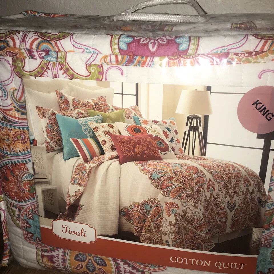 Moroccan Medallion Multi colors Floral King Quilt Standard Shams Set 3  ~New~ - Image 1 of 4