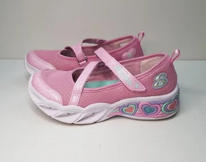 SKECHERS S-LIGHTS SIZE 11UK EUR28.5 GIRLS PINK MARY JANE SANDALS LIGHT UP SHOES - Picture 1 of 24
