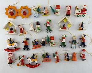 Vintage Wooden Ornaments Small Handpainted 30pc lot 2" - Picture 1 of 5