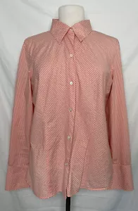Ann Taylor Blouse Top Size 14 Orange Striped Button Up Shirt - Picture 1 of 9