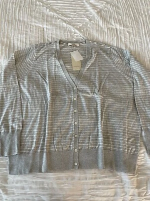 NUEVO Sejour Mujeres Gris Manga Larga Rayas Cárdigan Suéter Talla Grande 3X Foto 1 de 4