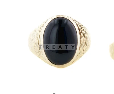 Anillo de ónix negro corte ovalado con plata 925 chapado en oro para hombre #152 # Foto 1 de 4