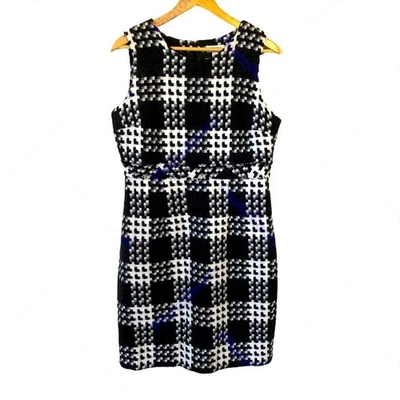 Merona Tweed Dress Womens 12 Sheath Career Check Plaid Wool Sleeveless Business  - Image 1 of 4