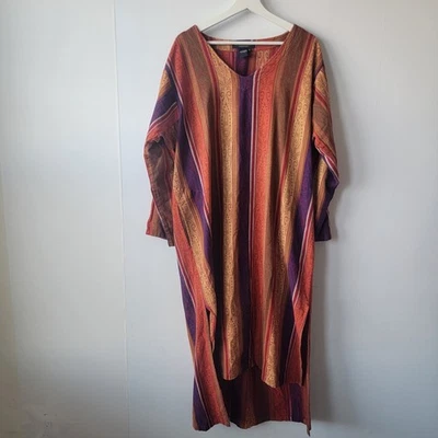 J. Peterman Co. женское платье sz L вертикальный в полоску кафтан ацтеков Southwestern богемное - Изображение 1 из 4