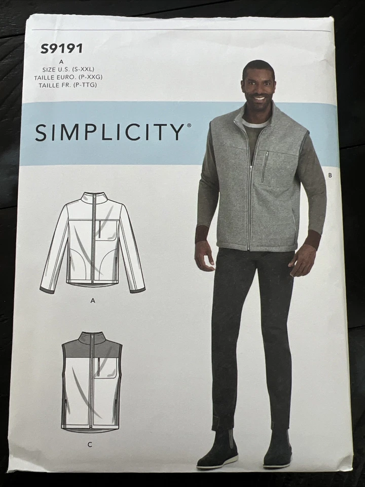 Simplicity 9191 Men's Zip Front Jacket Vest Sz 34-52 UNCUT Pattern S9191