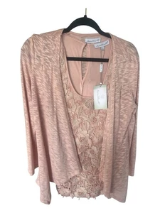 Keren Hart 2-PC Conjunto Doble Rosa Elástico Encaje Forrado Top y Cárdigan Abierto S Nuevo con Etiquetas $39 - Imagen 1 de 5
