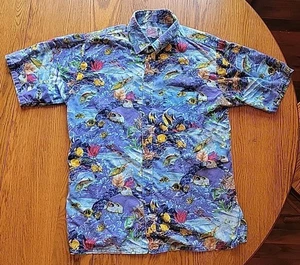 Vtg Tropical Fish Hawaiian Beach Shirt Mens Large Bahamas Tropic Traders READ - Picture 1 of 13