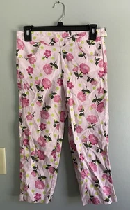 Lands' End Pink Floral Adjustable Waist Capri Pants Youth Size 14 ~ Pink / Green - Picture 1 of 6