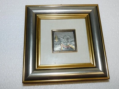 VTG ITALIAN 925 STERLING SILVER FOIL RELIEF MINIATURE WALL ART , FRAMED #1 - Image 1 of 4