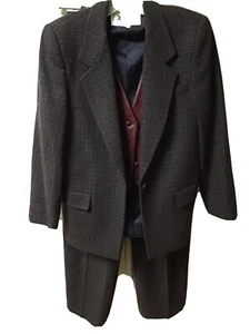 Vintage Dana Cote D’Azur Women’s Plaid Wool Suit Jacket Vest Lined Pants - Picture 1 of 12