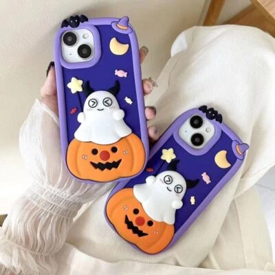 3D Soft Silicone Ghost Pumpkin Cover Case For 16 15 14 13 12 Pro Max 11 - Image 1 of 4