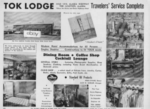 TOK LODGE MILE 1314 ALASKA HIGHWAY 1950'S COMPLETE HOTEL & STORE & DINING 2PG AD - Bild 1 von 1