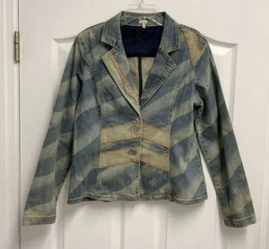 Reba Women's Jean Denim Jacket Size M Blue American Stars & Stripes Patriotic - Picture 1 of 5
