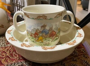 Royal Doulton Bunnykins Kinder Doppelhenkel Tasse & Schüssel Set Englisch Bone China - Bild 1 von 7