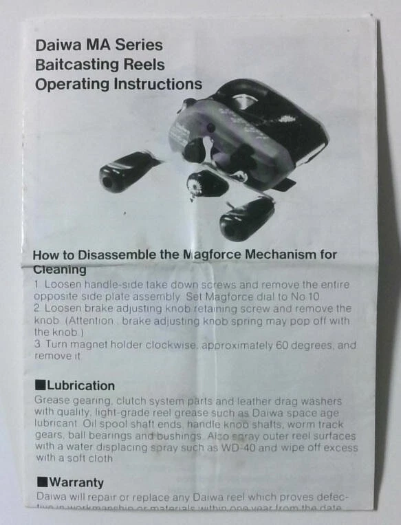 Folleto de aparejos de pesca de agua dulce sistema de carrete de baitcasting Daiwa de colección Foto 1 de 1