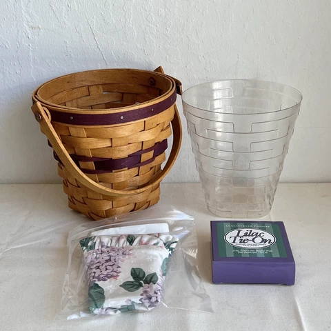 Longaberger May Series Lilac Basket with NEW Accessories Set Cover