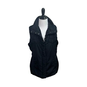 IZOD Women's Quilted Puffer Vest Size XL Ruched Snapbutton Closure Black Outdoor - Picture 1 of 16