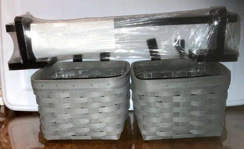 Longaberger Small Wall Rod with 2 Small Hanging Baskets w/Protectors-NEW!!! Cover