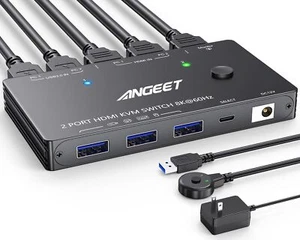 8K HDMI KVM Switch 2 Port 8K@60Hz 4K@120Hz,ANGEET USB 3.0 KVM Switch for - Picture 1 of 9