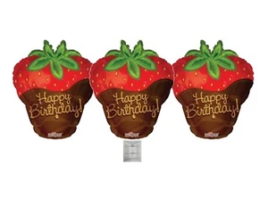 Set Of 3 Happy Birthday Chocolate Strawberry 18'' Balloon Party Decorations - Picture 1 of 1