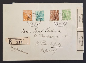 1938 Switzerland Reg Cover 4 Stamps cd Zollikon-Sankt Peter & Gries - Picture 1 of 2