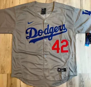 #42 Jackie Robinson Men's Baseball Embroidered Grey Jersey - Picture 1 of 4