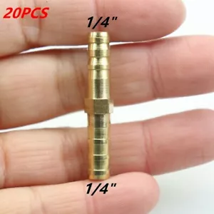 20Pcs 6mm 1/4" Brass Fitting Pipe Tubing Straight Union Hose Barb Water Gas Air - Picture 1 of 7