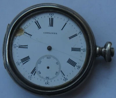 Reloj Bolsillo Longines Caja Cazador Plateado 48,5 mm. balance de diámetro OK. Foto 1 de 4