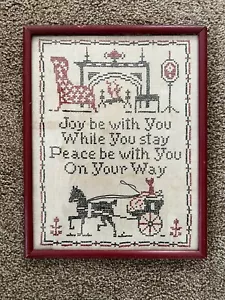 Antique Vintage Needlepoint "Joy Be With You While You Stay....” Framed - Picture 1 of 5