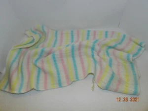 Vintage Acrylic Made In USA Woven Pastel Stripe Soft Baby Blanket WPL 1675 30X38 - Picture 1 of 2