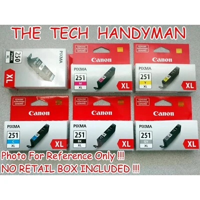 6-УПАКОВКА CANON ПОДЛИННЫЙ 250XL ЧЕРНЫЙ И 251XL СЕРЫЙ ЧЕРНИЛА (БЕЗ РОЗНИЧНОЙ КОРОБКИ) MG6320 iP6820 - Изображение 1 из 2