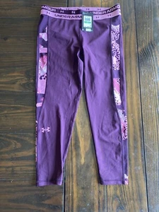 Under Armour Heatgear Girls Large Cropped Leggings Maroon NWT - Picture 1 of 5