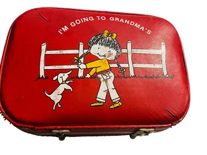 Vintage 60er Jahre I'm Going to Grandma's House roter Koffer Tasche 13" Trojaner Gepäck - Bild 1 von 12