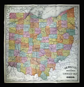 1881 McNally Map Ohio Columbus Cincinnati Cleveland Toledo Sandusky OH - 25x26" - Picture 1 of 8