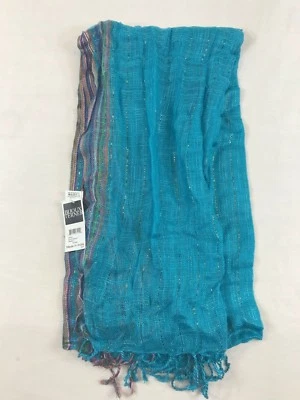 Bijoux Terner Womens Shawl Scarf Blue with Colorful Fringe Multi Wear and Use - Image 1 of 4