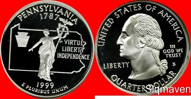 1999 S 90% Silver Pennsylvania State Quarter Deep Cameo Gem Proof - Image 1 of 1