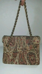 VINTAGE REGENCY TAPESTRY PAISLEY ACCORDIAN HAND BAG PURSE with CHAIN STRAP - Picture 1 of 12