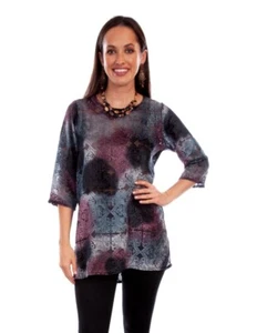 Scully Western Shirt Womens 3/4 Sleeve Velvet Tunic Bordeaux F0_HC796 - Picture 1 of 2