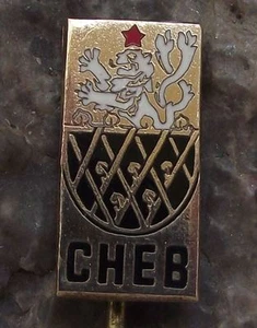 Vintage Cheb Eger Rampant Heraldic Lion Shield City Crest Coat of Arms Pin Badge - Picture 1 of 5