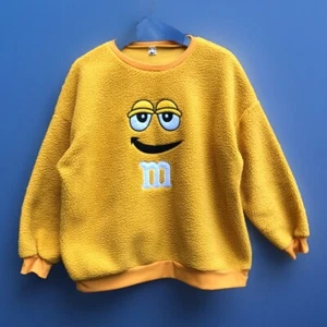 Selten! M&M's Fleece Sweatshirt XXL gelb Pullover Applikation Gesicht kastig süß kuschelig - Bild 1 von 7