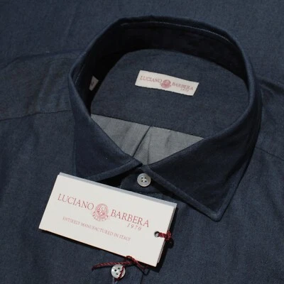 Luciano Barbera NWT Casual Button Down Shirt Size L in Blue Chambray Cotton - Image 1 of 4